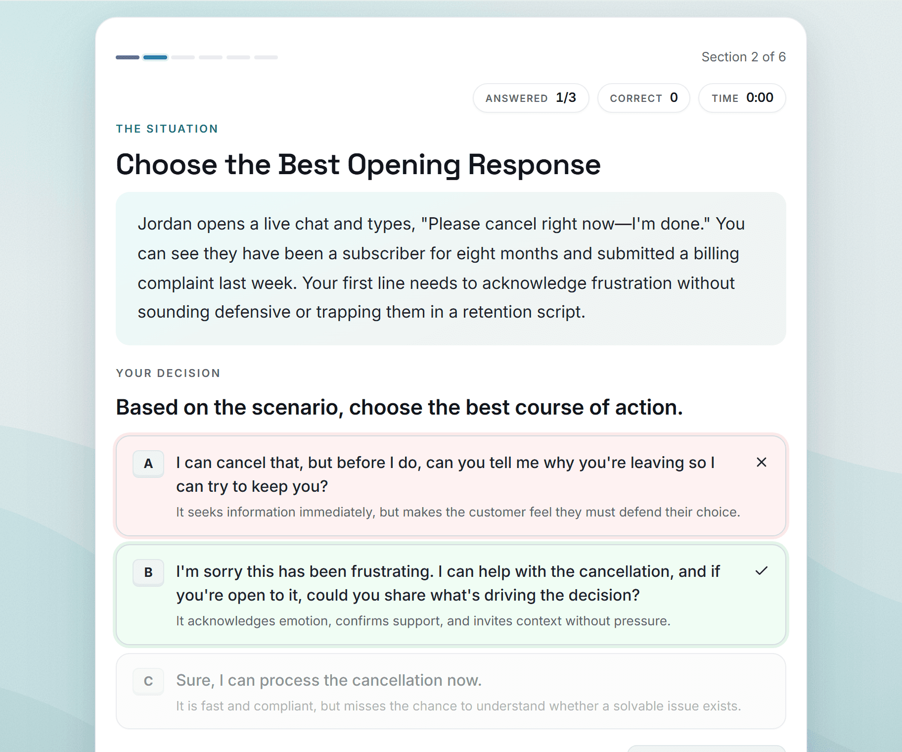 Preview screenshot of the Handling Cancellation Requests with Empathy example