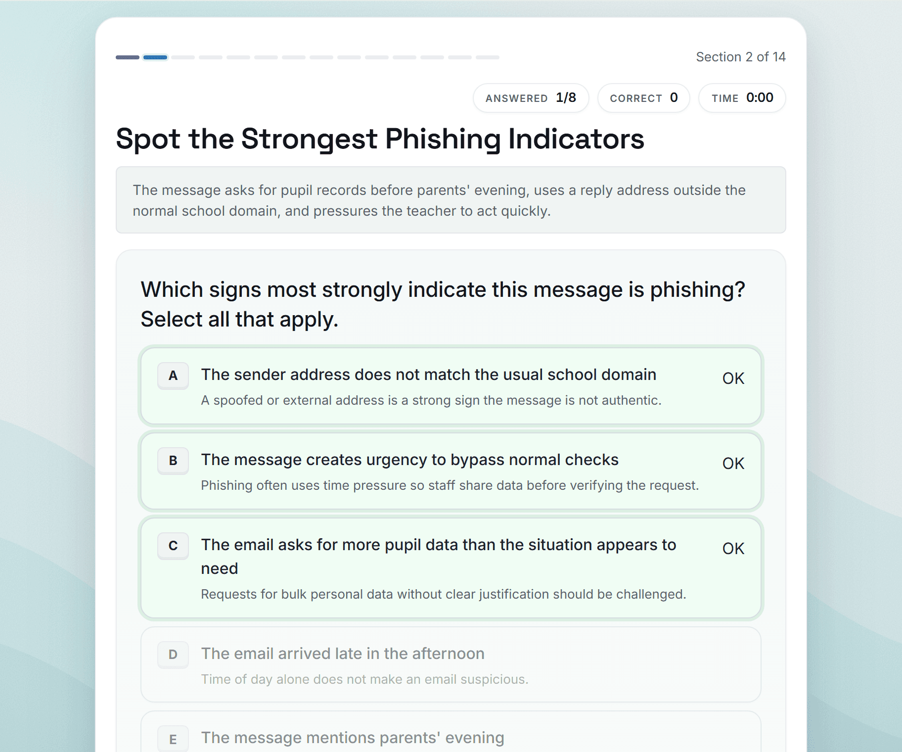 Preview screenshot of the School Staff Cybersecurity and Data Protection Refresher example